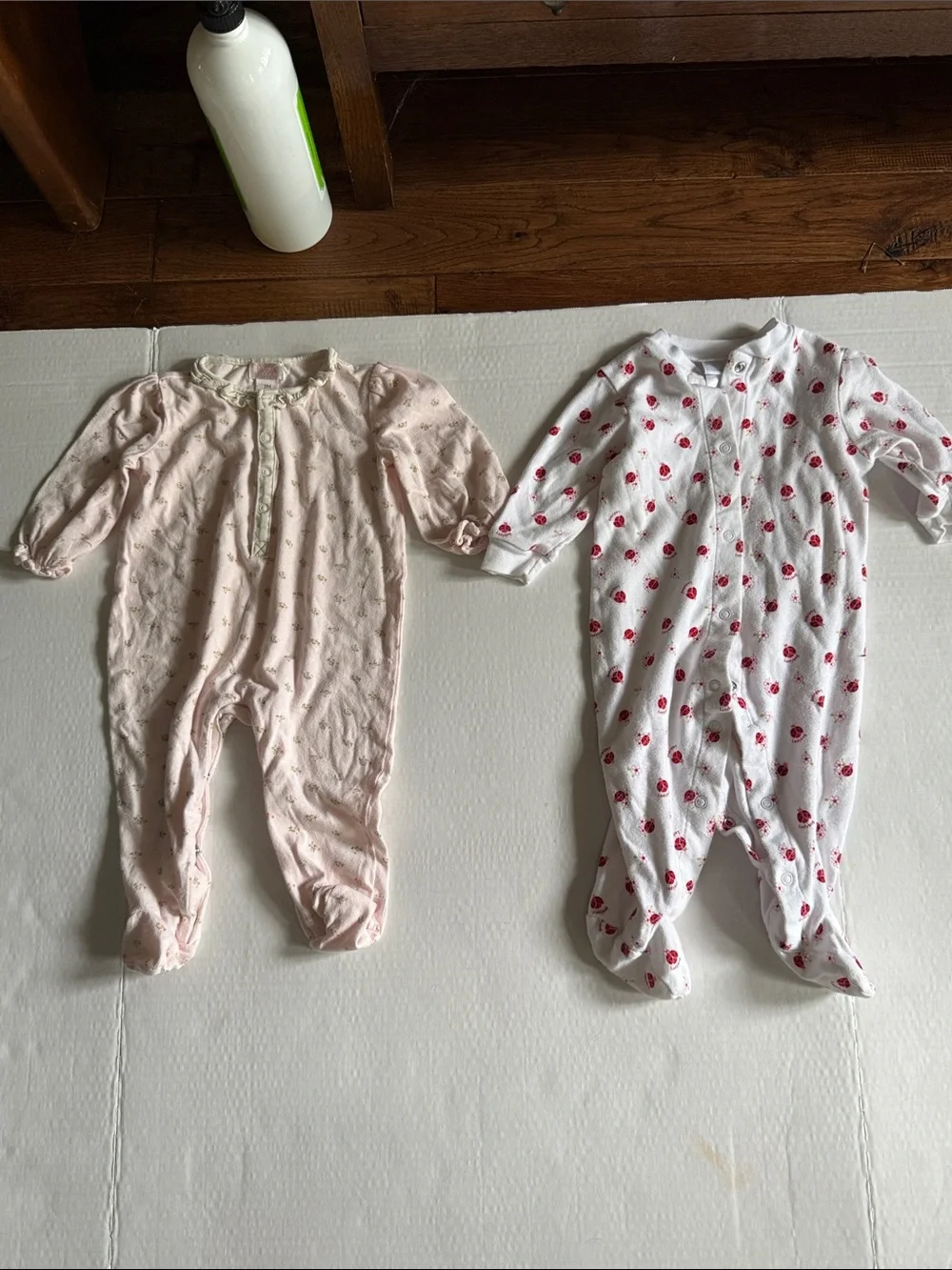 Baby Girls Pink Floral Footed One-Piece Sleeper & Ladybug1 piece footed sleeper